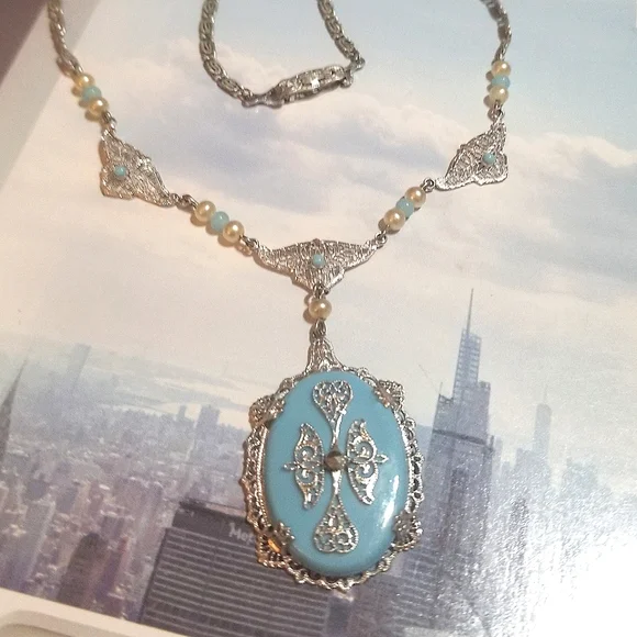 Art Deco 1920s Filigree Czech Glass Necklace - Picture 2 of 6